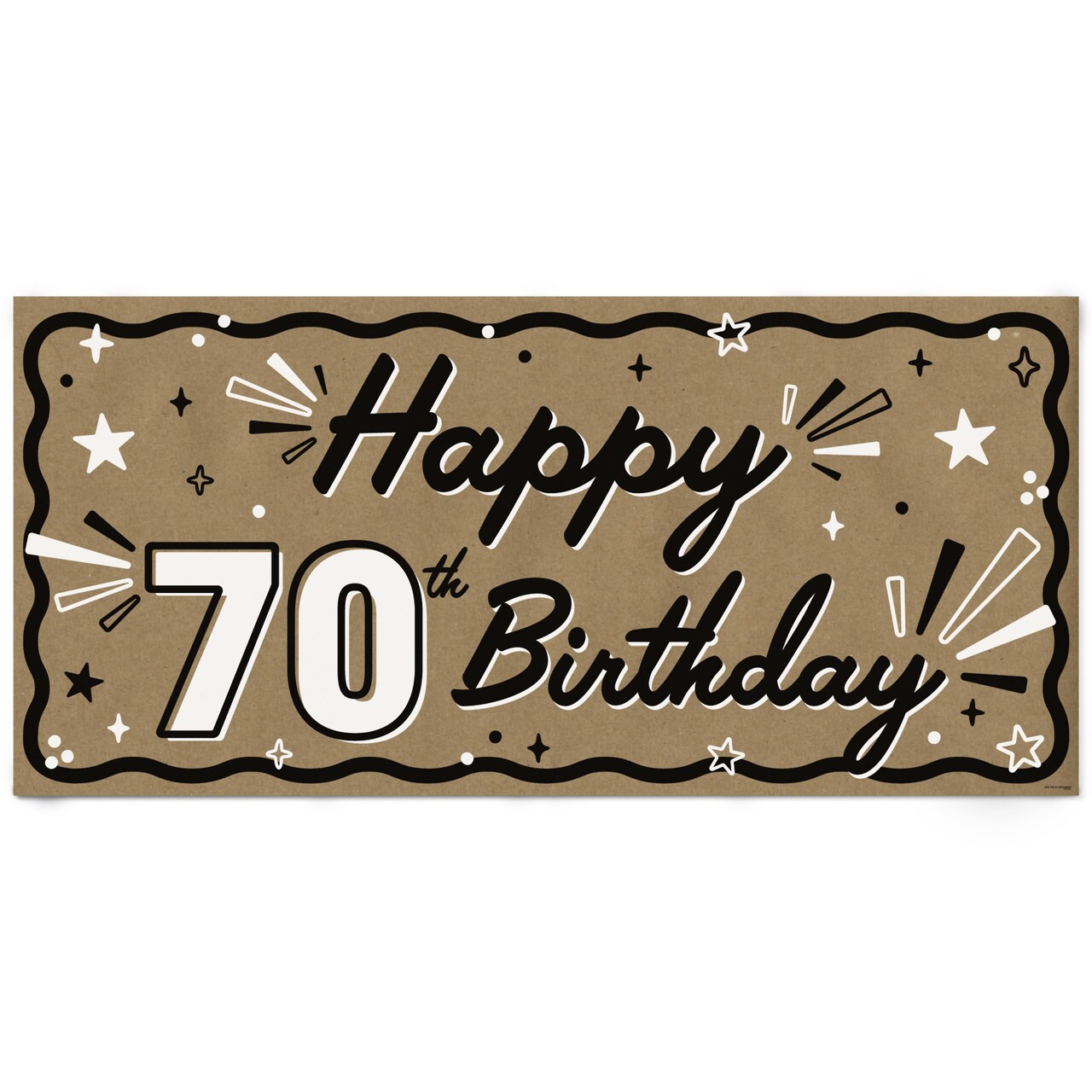 Big Dot of Happiness 70th Birthday Kraft Paper Banner, Black & White Happy Birthday Banner, Printed Brown Paper Party Sign Decoration – 1 Count
